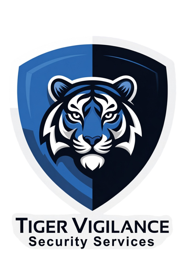 Tiger Vigilance Services logo - shield with tiger and TVS