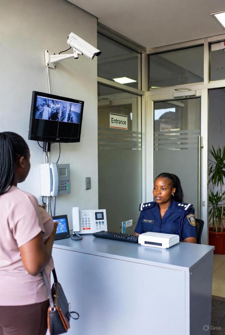 Office building security guard at corporate lobby