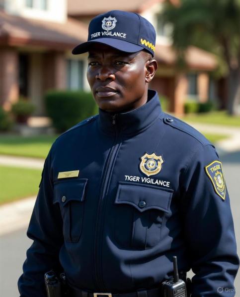Vigilant security guard on patrol at night